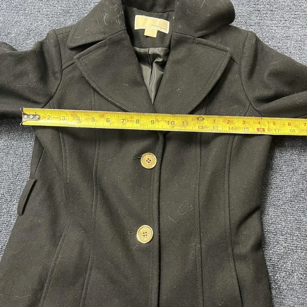 Michael Michael Kors Coat Womens 0 Black Wool‎ Blend Button Front Long Overcoat